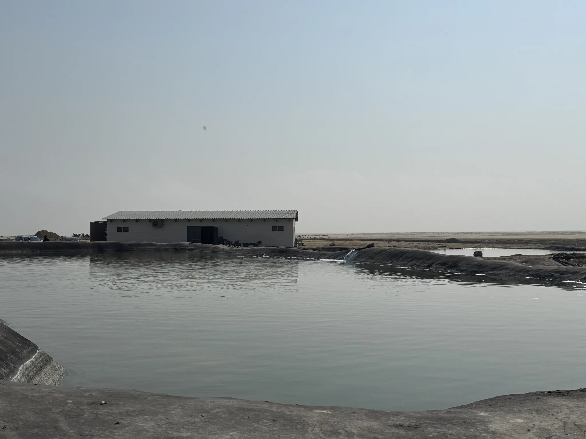 The Salt Works ponds and hatchery building at Swakopmund